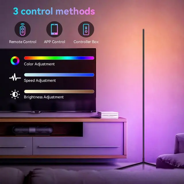 Alt view image 10 of 14 - Corner Floor Lamp,Smart RGB LED Lights with 20 Million Colors & 800+ Modes, Music Sync, Timer Setting.Bluetooth App & Remote Control - ldeal for Living Rooms Bedrooms, and Gaming Rooms