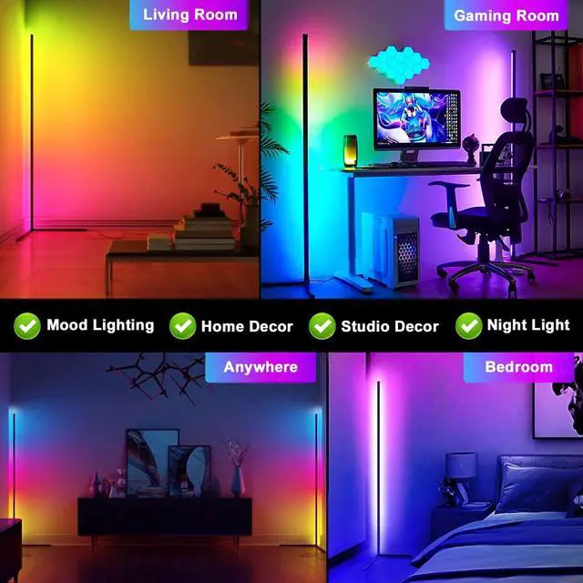 Alt view image 11 of 14 - Corner Floor Lamp,Smart RGB LED Lights with 20 Million Colors & 800+ Modes, Music Sync, Timer Setting.Bluetooth App & Remote Control - ldeal for Living Rooms Bedrooms, and Gaming Rooms