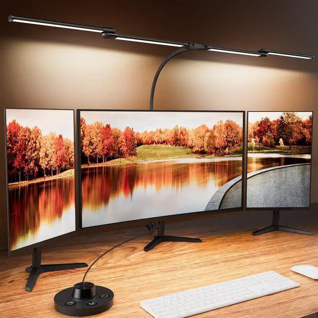 Alt view image 8 of 14 - Desk Lamp Clamp Light 24W, Ultra Wide 4 Head Bars, 5 Color Modes Dimming, Multi-Screen Setup Desk Light for Office, Architect (Black, Adapter Included)