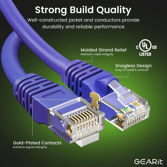 Alt view image 9 of 14 - Cat 6 Ethernet Cable (10-Pack 3 Feet) Cat6 Network Patch, 10Gbps, RJ45, Snagless Cord, Gold-Plated Connectors, Internet for PC, TV, Tablet, Router, Printer, Servers, IT Data Center - Purple