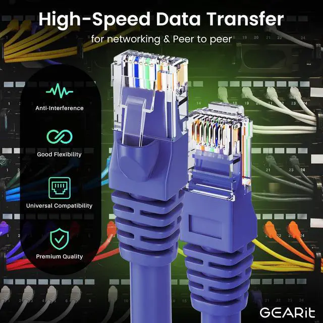 Alt view image 10 of 14 - Cat 6 Ethernet Cable (10-Pack 3 Feet) Cat6 Network Patch, 10Gbps, RJ45, Snagless Cord, Gold-Plated Connectors, Internet for PC, TV, Tablet, Router, Printer, Servers, IT Data Center - Purple