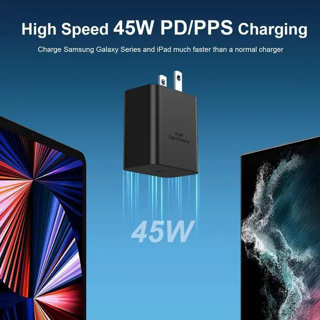 Alt view image 9 of 14 - Super Fast Charger Type C, 45W USB C Charger Type C Fast Charging Block with 6FT Right Angle 5A USB C Cable for Samsung Galaxy S26 S25 S24 Ultra S24+ S23 Plus S23 S22 S21,Tab S7 S8 S9 FE S10+