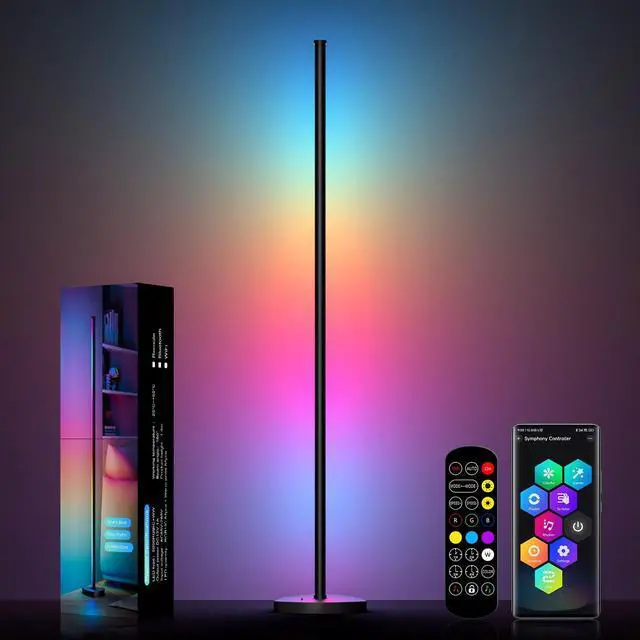 Alt view image 8 of 14 - Corner Floor Lamp, 57.5" LED Corner Lamp with APP and Remote Control, 16 Million Colors & Dynamic Modes, Music Sync, Timing Function, Color Changing Ambient Light for Living Room, Bedroom, Gaming
