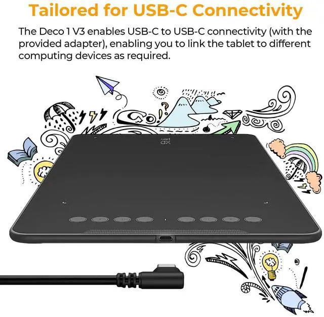 Alt view image 13 of 14 - Updated Deco 01 V3 Drawing Tablet-16384 Levels of Pressure Battery-Free Stylus, 10x6 Inch OSU Graphic Tablet, 8 Hotkeys for Digital Art, Teaching, Gaming Drawing Pad for Chrome, PC, Mac, Android