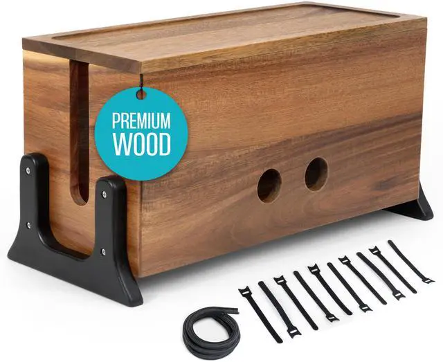 Alt view image 8 of 14 - Extra Large Cable Management Box, Wood Cord Hider Box & Organizer for Power Strip, TV Wires & Desk Cable Storage