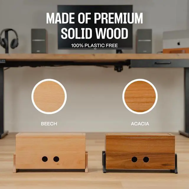 Alt view image 9 of 14 - Extra Large Cable Management Box, Wood Cord Hider Box & Organizer for Power Strip, TV Wires & Desk Cable Storage