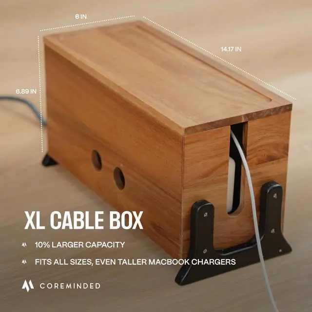 Alt view image 10 of 14 - Extra Large Cable Management Box, Wood Cord Hider Box & Organizer for Power Strip, TV Wires & Desk Cable Storage
