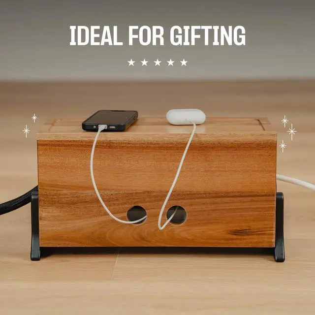 Alt view image 13 of 14 - Extra Large Cable Management Box, Wood Cord Hider Box & Organizer for Power Strip, TV Wires & Desk Cable Storage