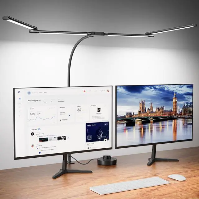 Alt view image 14 of 14 - Desk Lamp Clamp Light 24W, Ultra Wide 4 Head Bars, 5 Color Modes Dimming, Multi-Screen Setup Desk Light for Office, Architect (Black, Adapter Included)