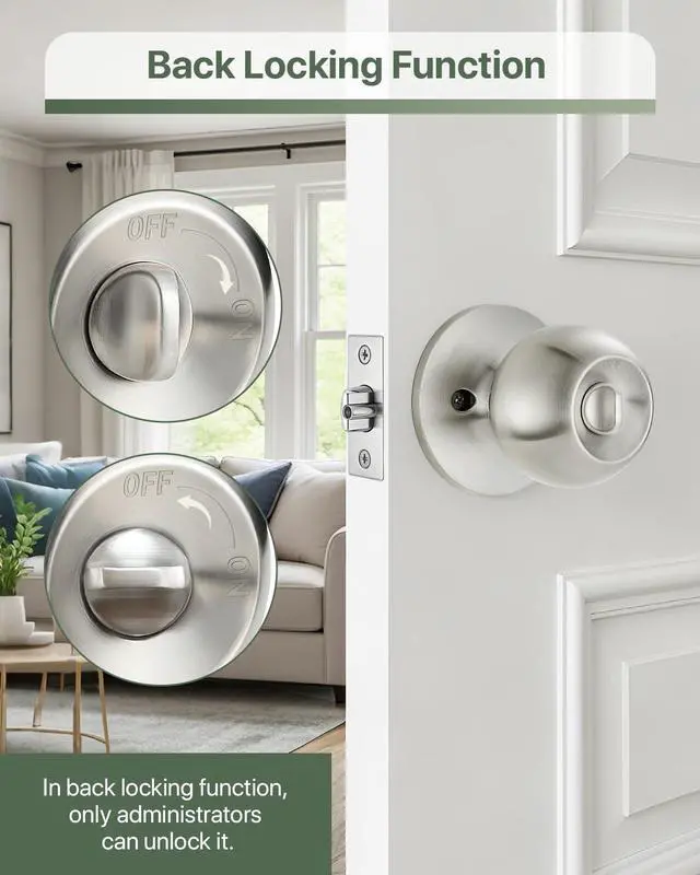 Alt view image 12 of 14 - Fingerprint Door Knob, Biometric Door Lock with Auto Lock, Passage Mode, Rechargeable Battery, Thumbprint Entry Door Knob for Bedroom, Office, Apartment & Front Door