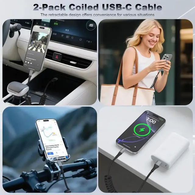 Alt view image 14 of 14 - 2-Pack Coiled USB C Cable for iPhone 17/16/15 All Series, USB A to Type-C Charger Flexible 1-3FT Length & Braided iPhone Fast Charging Cord for iPad Air 4/Mini 6/Galaxy/Pixel/Moto/LG