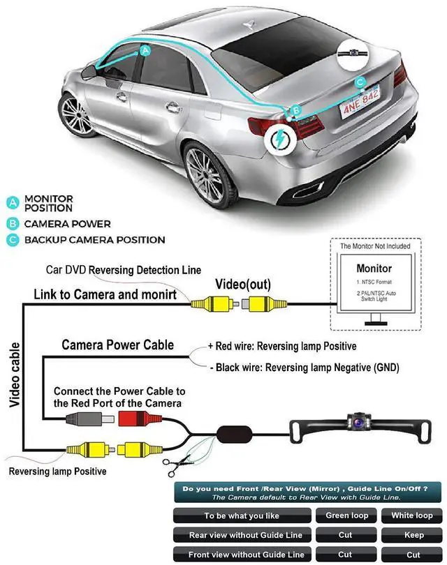 Alt view image 14 of 14 - Car Backup Camera HD Rear View Camera License Plate Backup Camera with Wide View Angle 6 LED Night Vision Waterproof Front & Back up Camera, Guide Line On/Off
