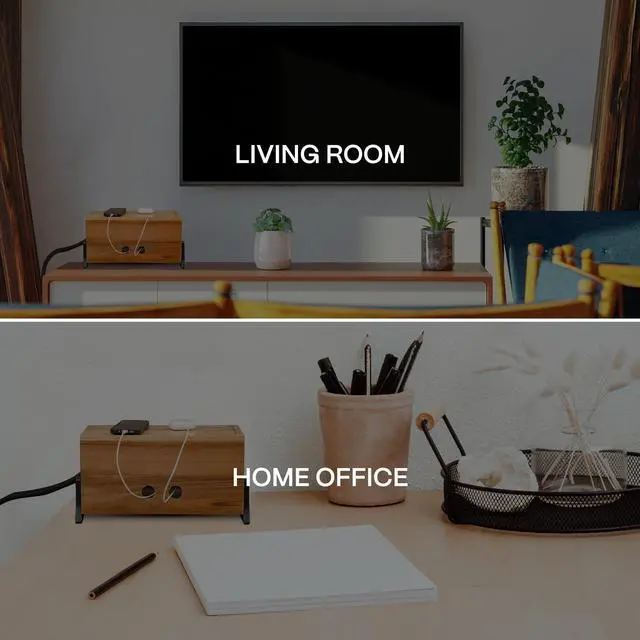 Alt view image 14 of 14 - Extra Large Cable Management Box, Wood Cord Hider Box & Organizer for Power Strip, TV Wires & Desk Cable Storage