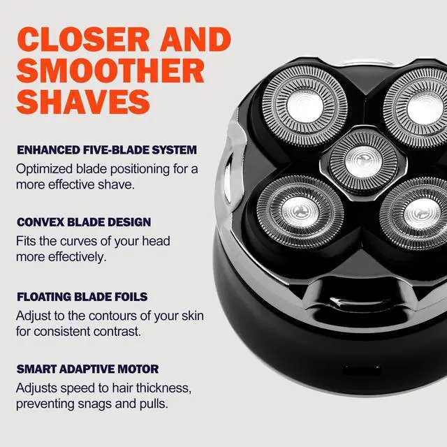 Alt view image 11 of 12 - 5D Head Shaver for Bald Men, IPX7 Waterproof Electric Shaver with LED Display, 2-Speed Cordless Rotary Razor for Face Nose Beard, Wet/Dry USB-C Charging Gift for Men