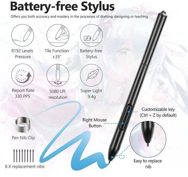 Alt view image 9 of 14 - T605 Drawing Tablet 6.7x4 inch Graphic Digital Drawing Tablet with 8192 Pen Pressure 6 Customized Hot Keys Art Tablet for OSU Online Teaching Designing Beginners Work with Mac PC Android