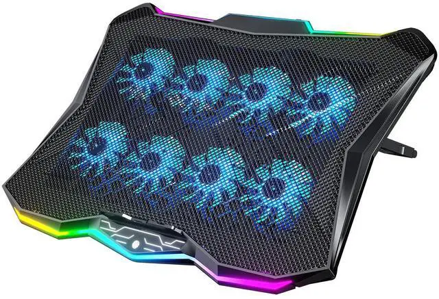Alt view image 8 of 14 - Gaming Laptop Cooling Pad with 8 Fans, RGB Computer Stand for 15.6-17.3 Inch Notebook with 7 Height Slots, 2 USB Ports, AA3