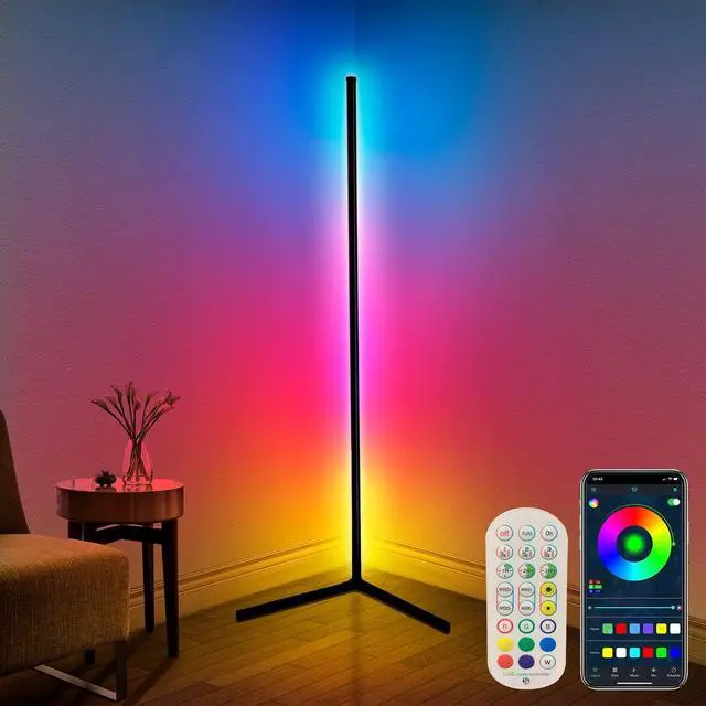 Alt view image 8 of 14 - Corner Floor Lamp,65 Color Changing LED Floor Lamp with Music Sync,Modern Mood Lighting Corner Lamp with Remote & App Control, Creative DIY Mode & Timing,RGB Floor Lamps for Living Room Gaming Room