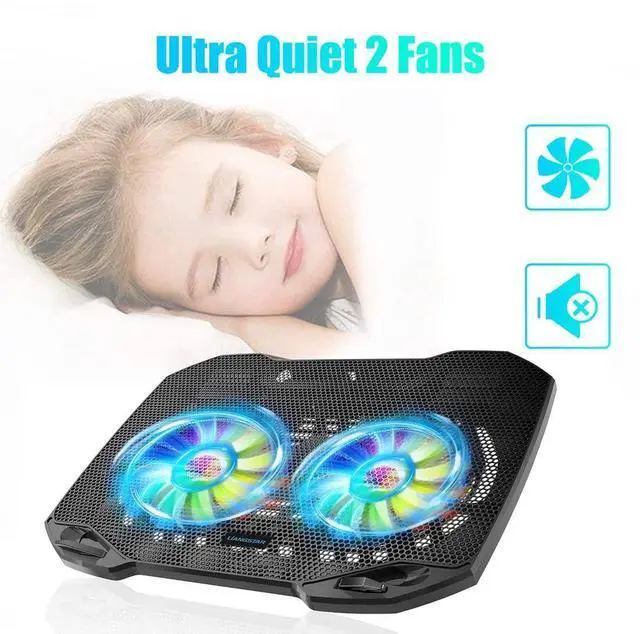 Alt view image 9 of 14 - Laptop Cooling Pad, Gaming Laptop Cooler with 2 Quiet Big Fans, RGB 7 Color Light Change, Portable USB Laptop Stand 11 to 15.6 Inch, Slim and Easy Carry Working Study Outdoor Travel