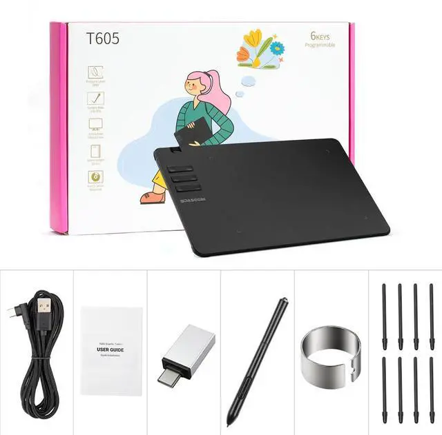 Alt view image 14 of 14 - T605 Drawing Tablet 6.7x4 inch Graphic Digital Drawing Tablet with 8192 Pen Pressure 6 Customized Hot Keys Art Tablet for OSU Online Teaching Designing Beginners Work with Mac PC Android
