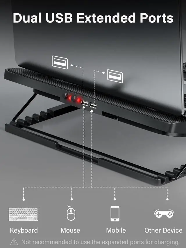 Alt view image 13 of 14 - Laptop Cooling Pad, Laptop Cooler with 5 Quiet Fans for 12"-17" Computer PC Notebook Gaming Laptop Fan, Height Adjustable Laptop Cooling Stand Laptop Accessories, Red