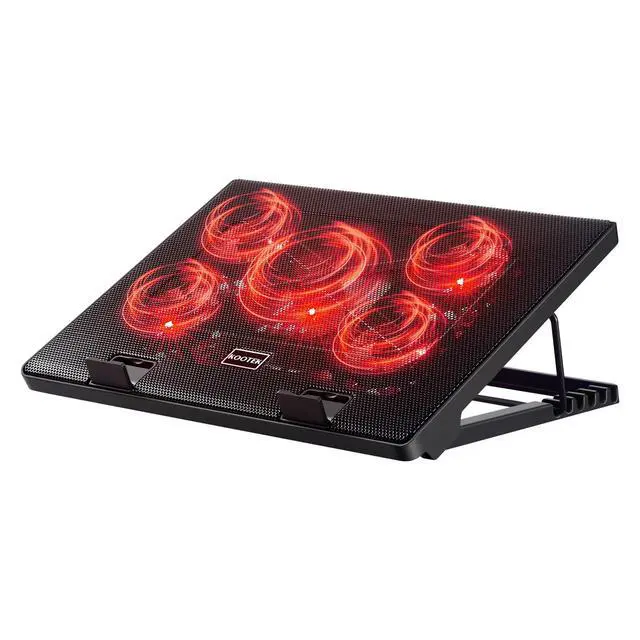 Alt view image 8 of 14 - Laptop Cooling Pad, Laptop Cooler with 5 Quiet Fans for 12"-17" Computer PC Notebook Gaming Laptop Fan, Height Adjustable Laptop Cooling Stand Laptop Accessories, Red