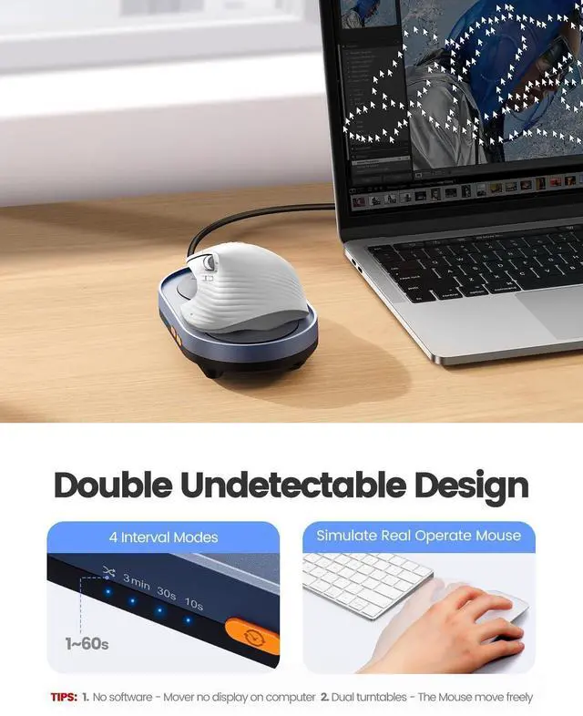 Alt view image 12 of 12 - Dual Turntable Mouse Jiggler Silent Mechanical Movement with Random Function, Undetectable Mouse Mover, Timer, Keep Computer Awake