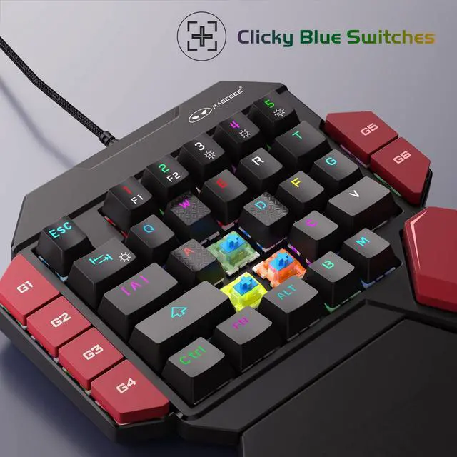 Alt view image 10 of 13 - One Handed Professional Gaming Keyboard, RGB Backlit 35 Keys Mini Wired Mechanical Keyboard with Blue Switch for PC Gamer, Support 6 Macro Keys - Black/Red