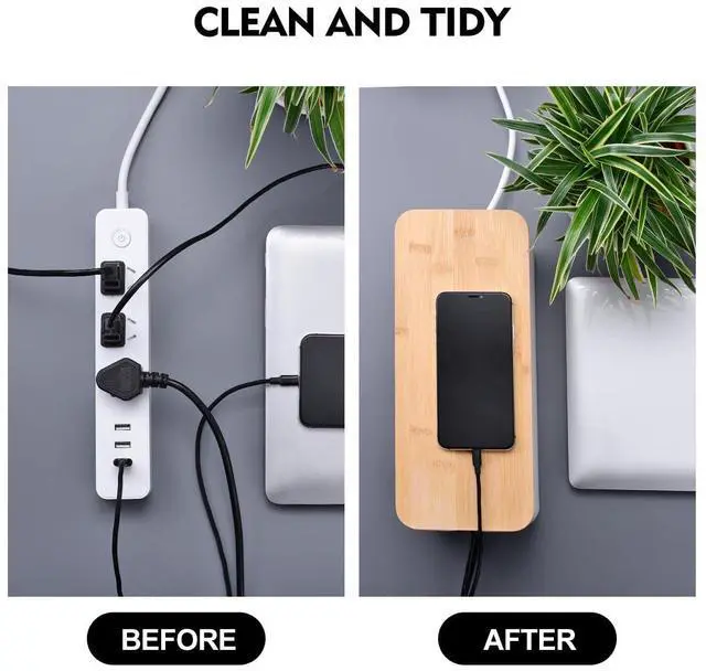 Alt view image 13 of 14 - 2 Pack Large Cable Management Box Wooden Style Cord Organizer and Cover for TV Wires, Computer, Router, USB Hub and Under Desk Power Strip Safe ABS Material and Baby-Pets Proof Lock (White)