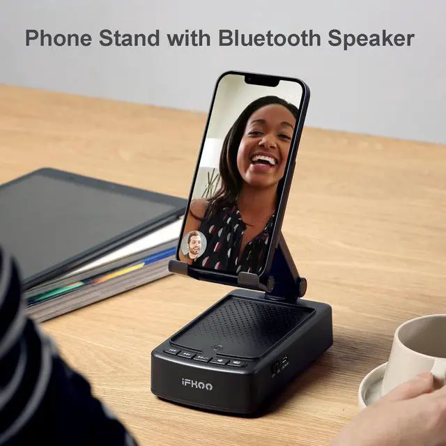 Alt view image 9 of 14 - Gifts for Men Women, Phone Stand with Bluetooth Speaker BT5.3, Gifts for Him Dad Who have everything, Phone Holder with Wireless Speaker for iPhone/Android/Tablet, Tech Gadgets,Birthday Gifts for Men