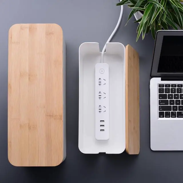 Alt view image 14 of 14 - 2 Pack Large Cable Management Box Wooden Style Cord Organizer and Cover for TV Wires, Computer, Router, USB Hub and Under Desk Power Strip Safe ABS Material and Baby-Pets Proof Lock (White)