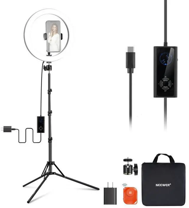 Alt view image 8 of 14 - 12" 24W High Power LED Ring Light with 71" Tripod Stand Phone Holder Compatible with iPhone for Video Recording Makeup Selfie Studio Streaming TikTok, Bi Color Ringlight Lighting, RH12B