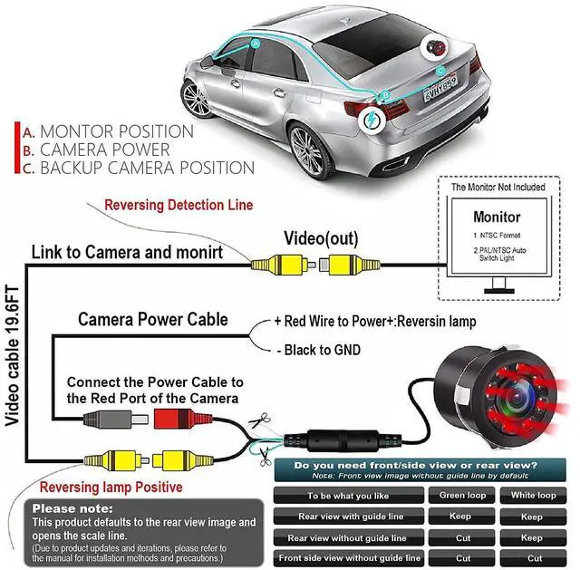 Alt view image 14 of 14 - Backup Camera, Embedded Front/Rear View Camera Waterproof Reverse Camera, IR Night Vision Reverse Camera Parking Guide Line & Screen Mirror Image on/Off for Truck, Car, Travel Trailer.