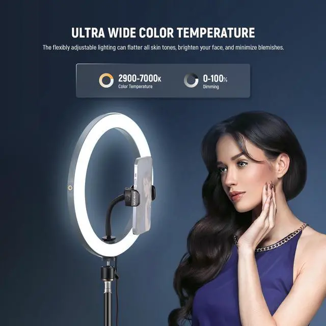 Alt view image 10 of 14 - 12" 24W High Power LED Ring Light with 71" Tripod Stand Phone Holder Compatible with iPhone for Video Recording Makeup Selfie Studio Streaming TikTok, Bi Color Ringlight Lighting, RH12B