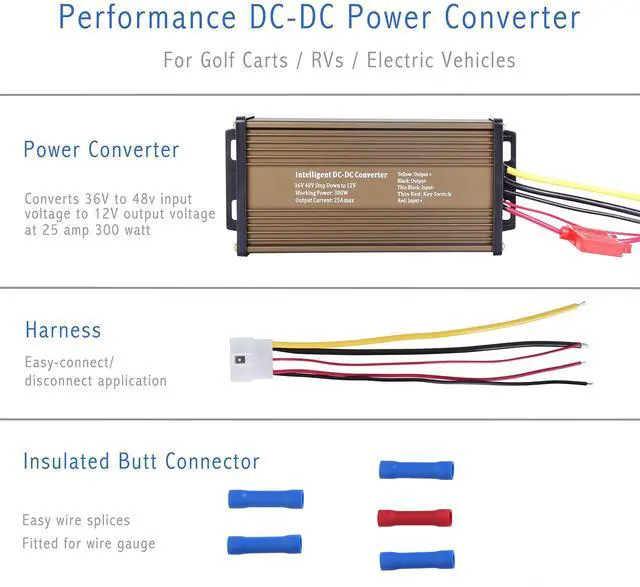 Alt view image 6 of 8 - DC-DC Golf Carts RVs 48V 36V Volt Voltage to 12V Step Down Voltage Reducer Regulator for Headlights Taillights Solar Panels Radios (25A 300W)