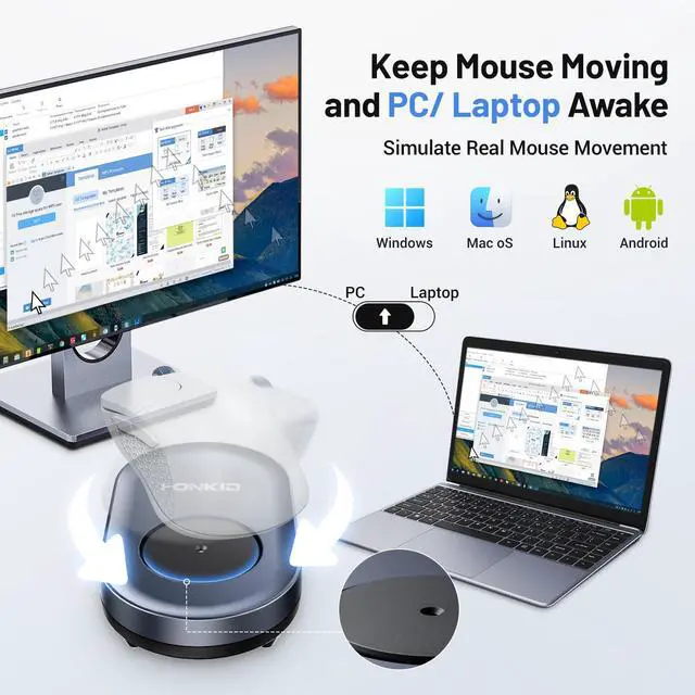 Alt view image 12 of 14 - Undetectable Mouse Jiggler - Auto Mover with On/Off Switch & USB Port, No Software Needed, Prevent Sleep/Lock for Home Office & PC/Mac/Desktop (Blue Black), Perfect for Gifts/Remote Work