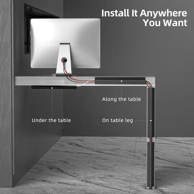 Alt view image 9 of 14 - 94.2in Cable Management, Cable Organizer,Adhesive Mount Cord Organizer for Desk, Cord Organizer, No-Drill Desk Wire Management for Home Office, Baby proofing, Black