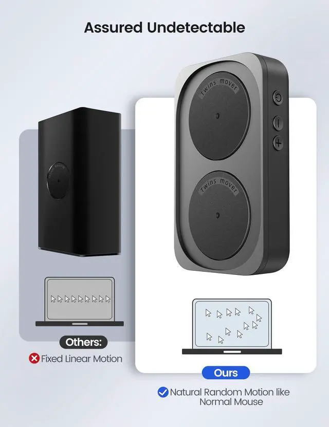 Alt view image 10 of 14 - Random Mouse Mover, 100% Undetectable Jiggler Moving Device, Mechanical Mouse Shaker with Adjustable Interval Timer, No Need to Align Mouse Sensor, Quiet Vibration Pad Keep Work Life Balance