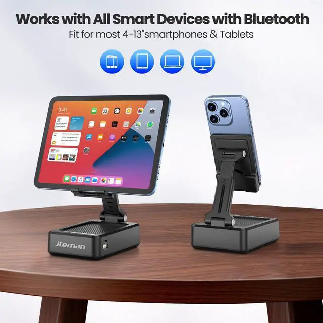 Alt view image 14 of 14 - Cell Phone Stand with Bluetooth Speaker,HD Sound Adjustable Phone Holder,Birthday Gifts for Men Women, Cool Tech Kitchen Gadgets for Most Phones and Tablets-Black