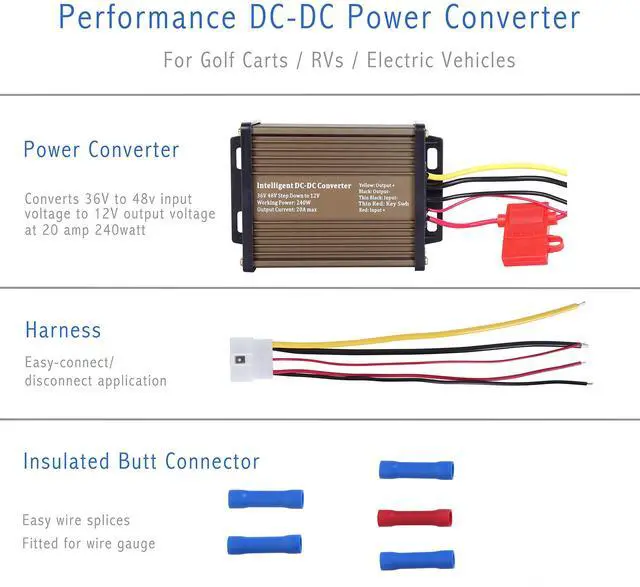 Alt view image 6 of 8 - DC-DC Golf Carts RVs 48V 36V Volt Voltage to 12V Step Down Voltage Reducer Regulator for Headlights Taillights Solar Panels Radios (20A 240W)