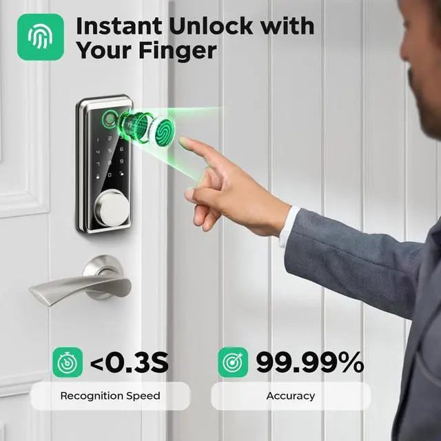Alt view image 11 of 14 - Keyless Entry Door Lock, Smart Auto Locks for Front Door & Key Fobs & Remote Control, Keypad Deadbolt Digital, Fingerprint Door Lock with Code, Cerraduras Inteligentes, IP68, Satin Nickel
