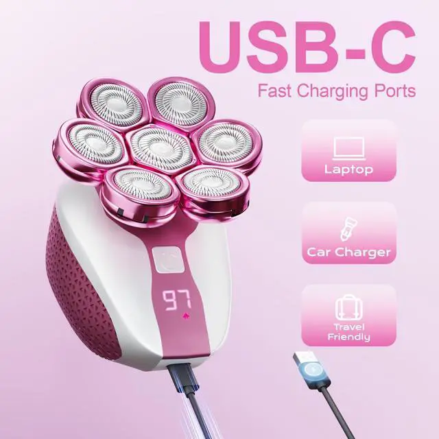 Alt view image 13 of 14 - 7D Head Shavers for Bald Women, Electric shavers for Women with LED Display, Head Shavers for Women Wet&Dry, Professional 5-in-1 Electric Head Shaver Grooming Kit for Hair/Face/BeardPink