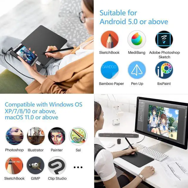 Alt view image 13 of 14 - T605 Drawing Tablet 6.7x4 inch Graphic Digital Drawing Tablet with 8192 Pen Pressure 6 Customized Hot Keys Art Tablet for OSU Online Teaching Designing Beginners Work with Mac PC Android