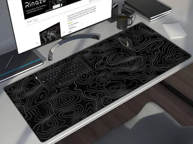 Alt view image 13 of 14 - Extra Large Gaming Mouse Pad with Black Topographic, XXL Mousepad, Big Mouse Mat Desk Pad, Non Slip Keyboard Pad for Gaming Computer Laptop PC Office Desk Accessories