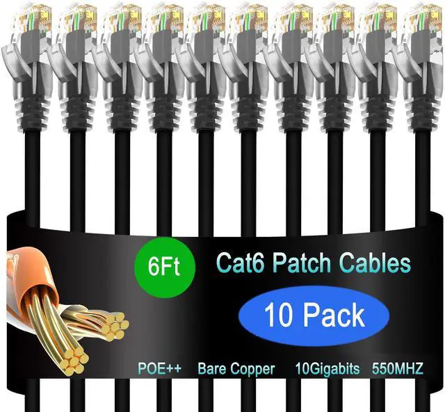 Alt view image 7 of 12 - Cat6 Ethernet Patch Cable 6 ft (10 Pack), Cat6 Patch Cable for Data Centers, Cat 6 Patch Cable 10G, Network Patch Cables for Home and Enterprise Network -Black