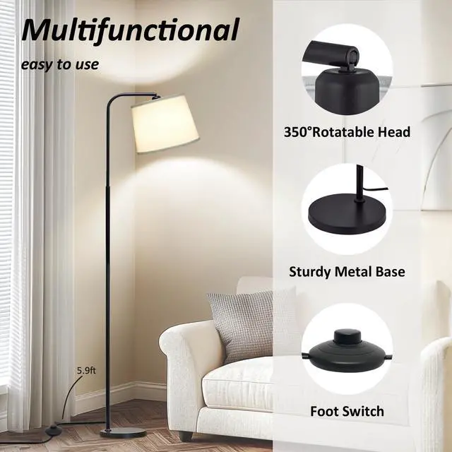 Alt view image 11 of 14 - Floor Lamp for Living Room with 3 Color Temperatures, Foot Switch Standing Lamps for Living Room, Bedroom, Office, Arc Mordern Floor Lamp with 9W LED Bulb Included