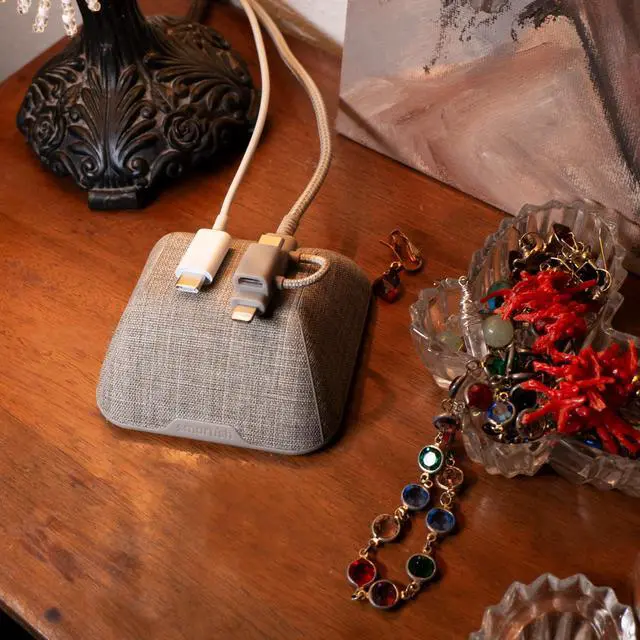 Alt view image 14 of 14 - Magnetic Cord Holder - Cable Wrangler Organizer with Magnet Clips for Charger Management on Desktop, Nightstand for USB-C + Lightning - Lightly Toasted Beige