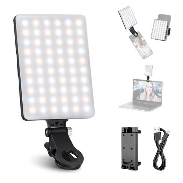Alt view image 8 of 14 - NL-60AI Selfie Light for Phone with Front & Back Clip, 60 LED 2000mAh Rechargeable CRI95+, 3 Modes, Portable Clip on Fill Lighting for Tablet Computer Laptop Zoom Call TikTok Video