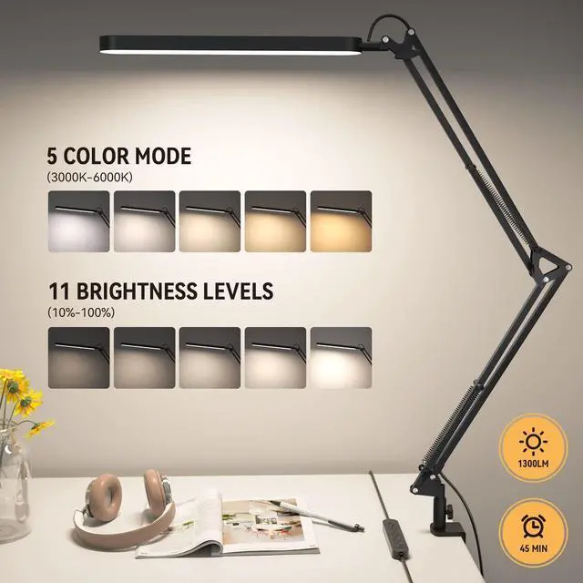 Alt view image 9 of 14 - Desk Lamp for Home Office, Eye Comfortable LED Desk Light for Long Hours, Adjustable Swing Arm with Memory Function, Black