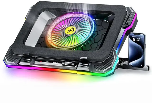 Alt view image 7 of 12 - RGB Gaming Laptop Cooling Pad with 5.5" Turbo Fan, Rapid Cooling for 15.6-19.3" Laptops, Variable Speed Control, 7 Adjustable Heights - K1 5V RGB