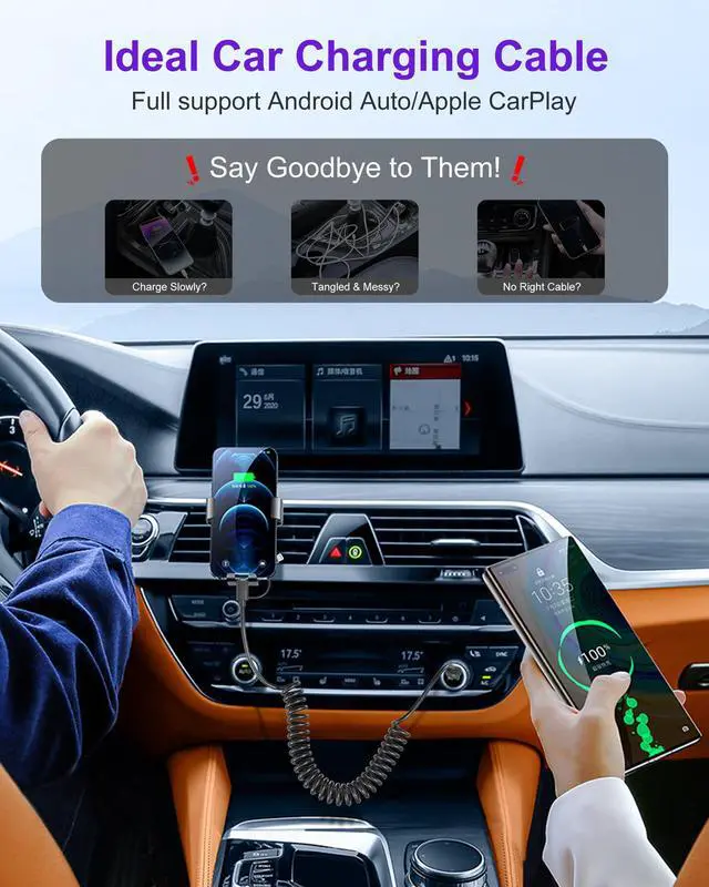 Alt view image 10 of 14 - USB to USB C and Lightning Cable Combo 2 in 1 Coiled Cable Support Apple Carplay & Android Auto 3A Fast Charge Data Sync Short Curly Lightning and USB C Dual Cable for iPhone 15 14 13 12 Android, 3FT